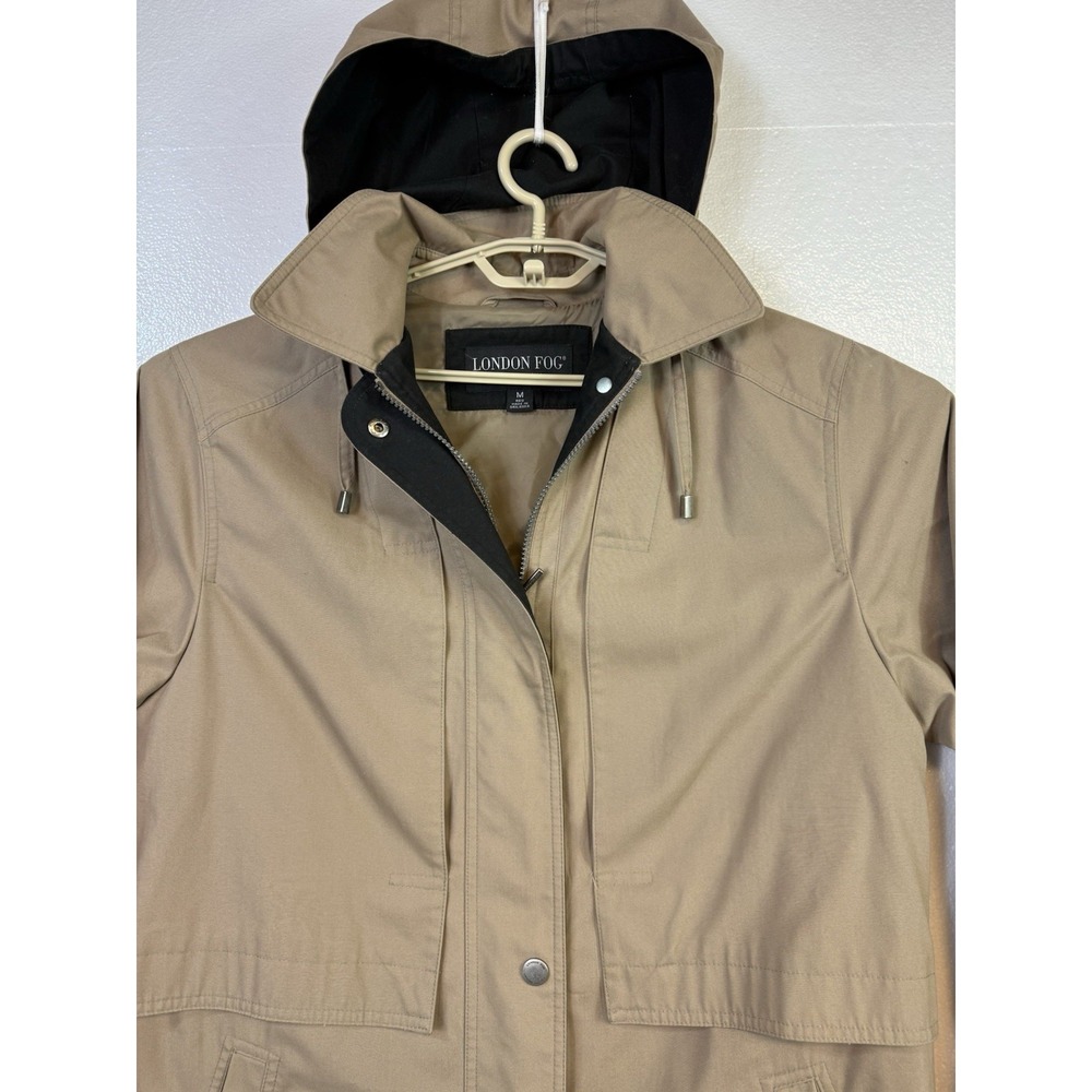 London Fog Limited Edition Jacket Womens M Tan Khaki Hooded Full Zip Coat Button - Picture 3 of 9
